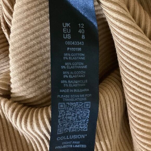 Collusion Yellow Tan Ribbed Knit Turtleneck Long Sleeve Mini Bodycon Dress Sz 8 - Picture 5 of 5